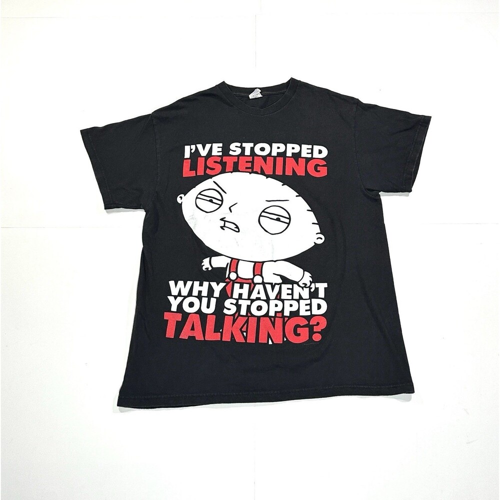 Vintage Y2K Family Guy Stewie Griffin T Shirt Mens Size Large Black TV 2000s